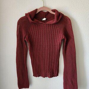 Vintage Burgundy Mesh Sweater Hoodie Women Small 100% cotton streetwear skater